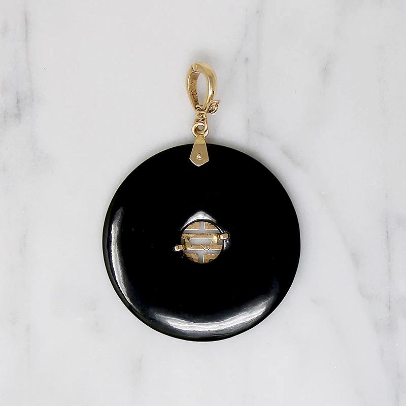 Inky Black Onyx Pendant with Gold Details