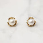 Cultured Pearl Studs in Diamond Spangled Caps