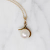 Minimalist Leafy Pearl Pendant in Gold