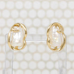 Pillowy Baroque Pearls in Rippling Gold Earrings