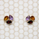 Amethyst Garnet & Citrine Cluster Stud Earrings