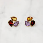 Amethyst Garnet & Citrine Cluster Stud Earrings