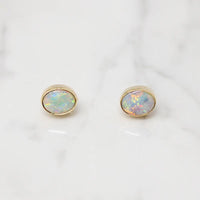 Fiery Opals in 14k Gold Bezel Stud Earrings