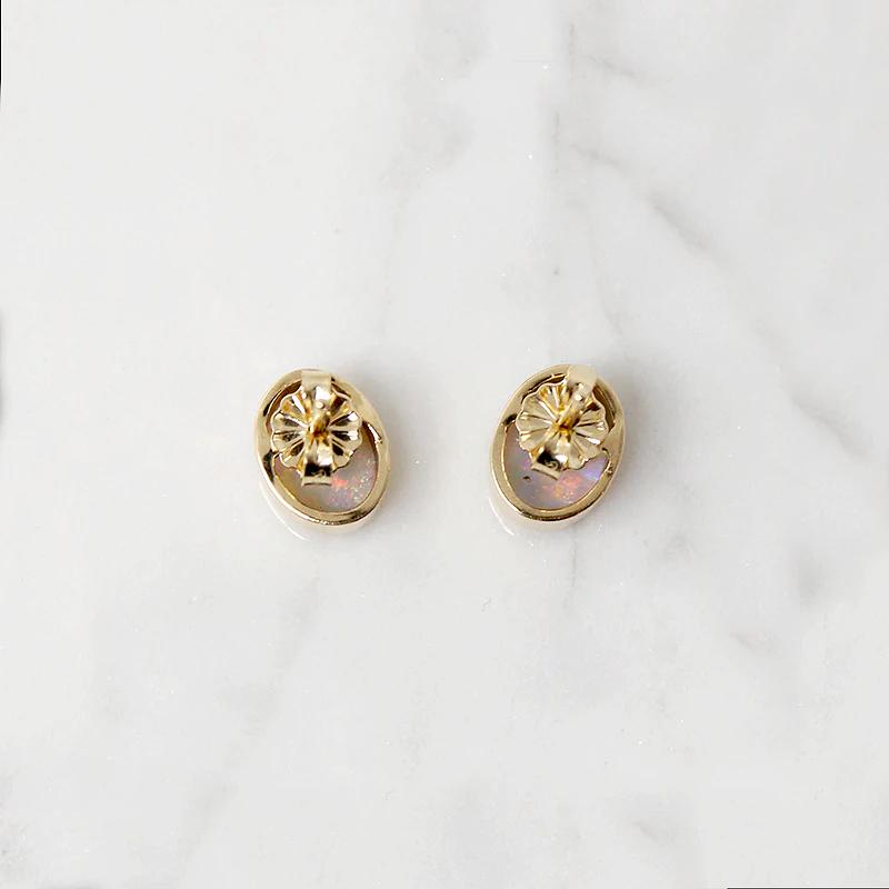 Fiery Opals in 14k Gold Bezel Stud Earrings