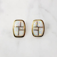 Graphic Opal Inlay in Gold Stud Earrings