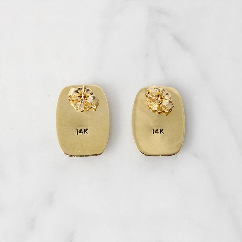 Graphic Opal Inlay in Gold Stud Earrings