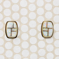 Graphic Opal Inlay in Gold Stud Earrings