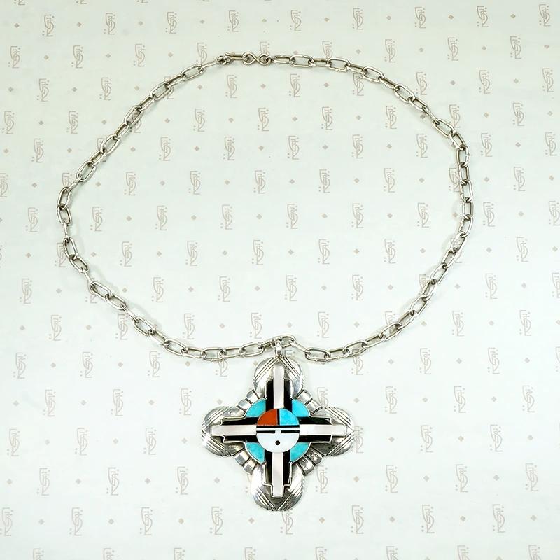 Zuni Inlay Sunface Necklace