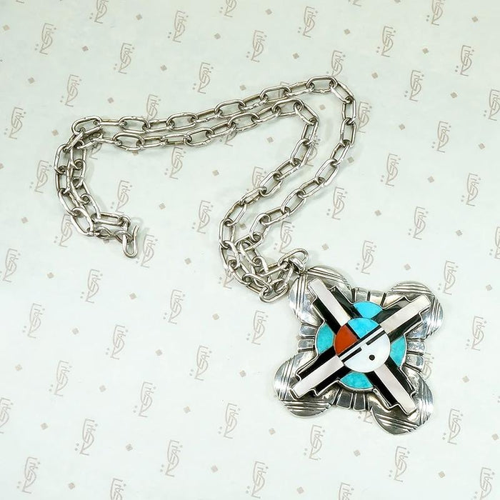 Zuni Inlay Sunface Necklace