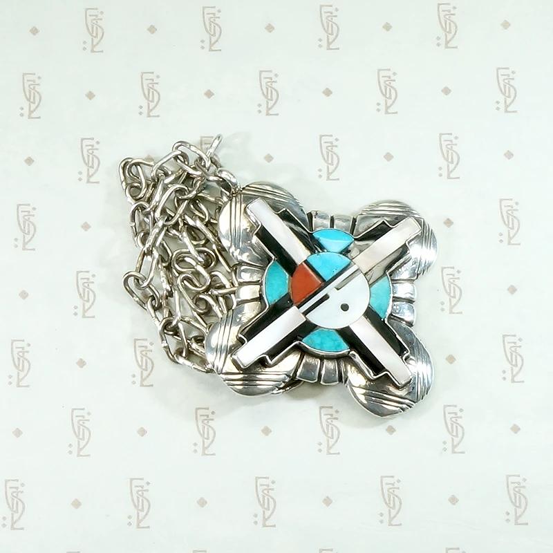 Zuni Inlay Sunface Necklace