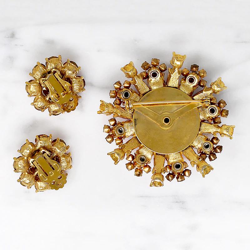 Kaleidoscopic Pink Rhinestone Brooch & Earring Set