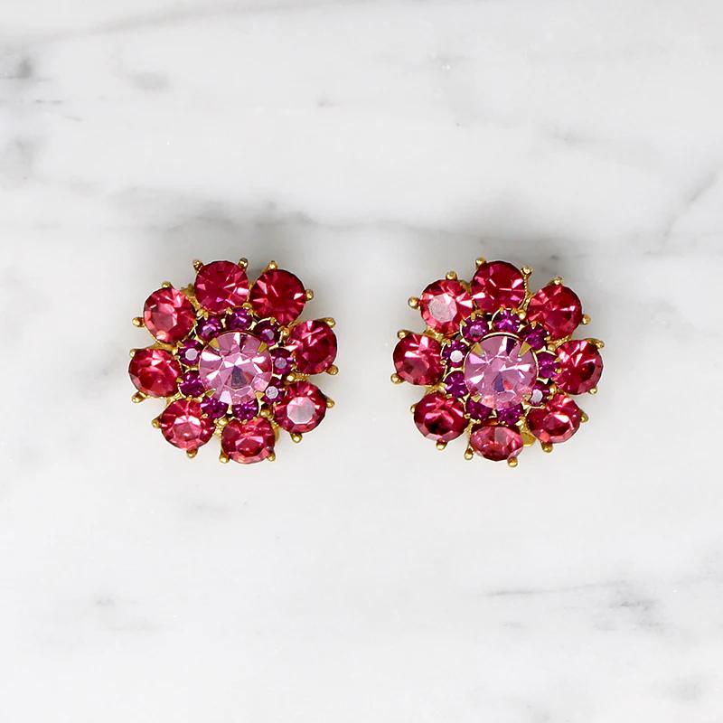 Kaleidoscopic Pink Rhinestone Brooch & Earring Set