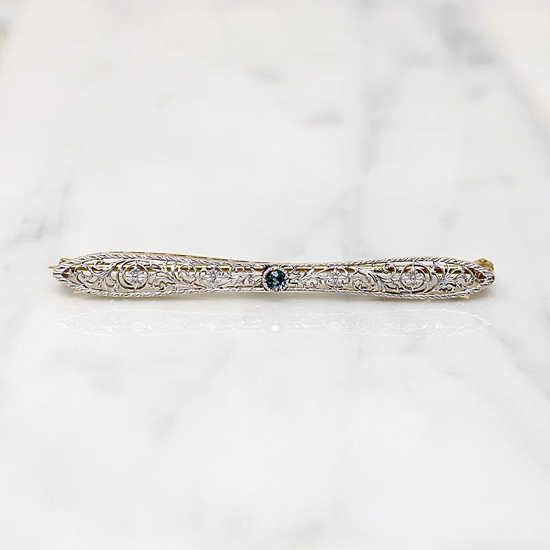 Delicate Montana Sapphire Bar Pin in Platinum & 14k