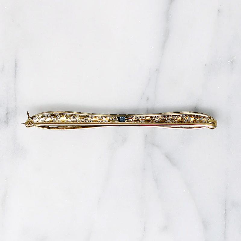 Delicate Montana Sapphire Bar Pin in Platinum & 14k