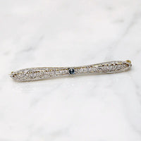 Delicate Montana Sapphire Bar Pin in Platinum & 14k