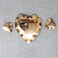 Romantic Retro Silver Gilt Heart Brooch & Earring Set