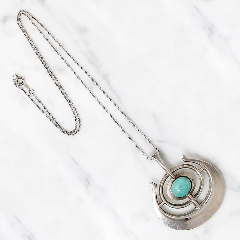 Mid Century Norwegian Sterling & Amazonite Necklace