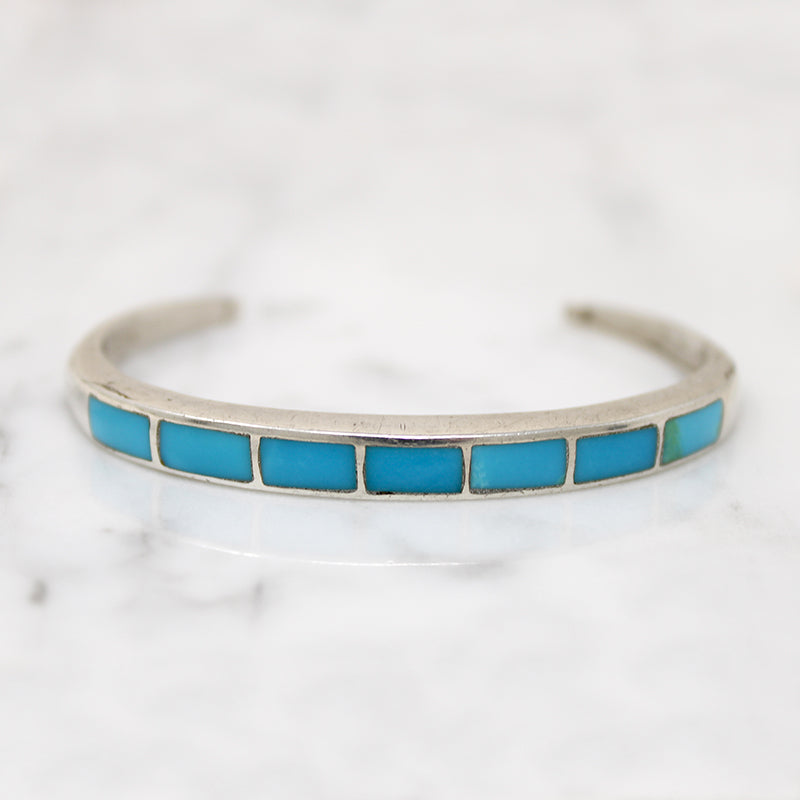 Slim Sterling Cuff with Lucid Blue Turquoise Inlay