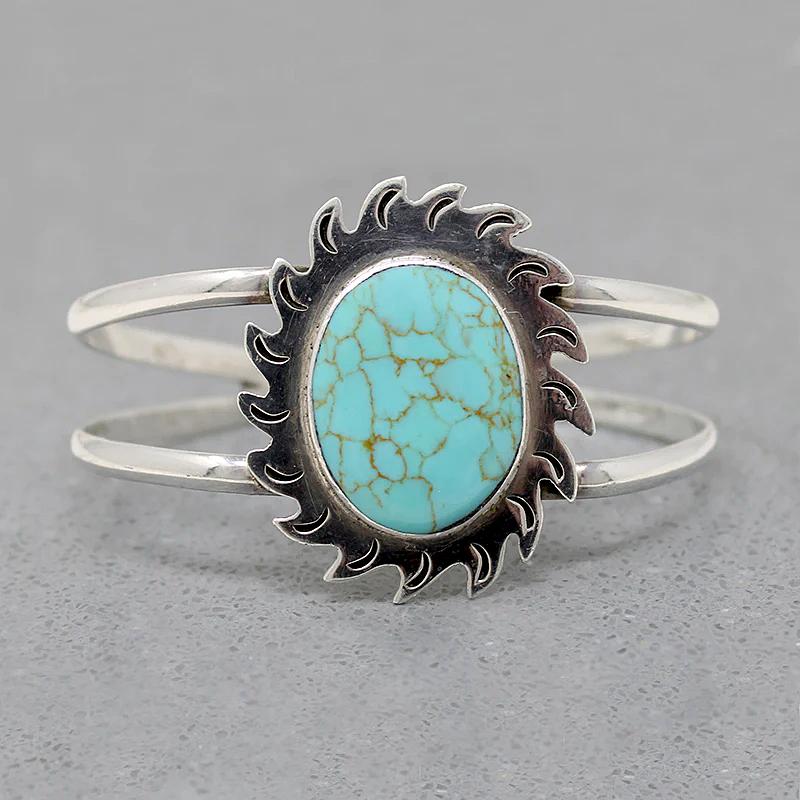 Flaming Sun Silver & Turquoise Mexico City Cuff