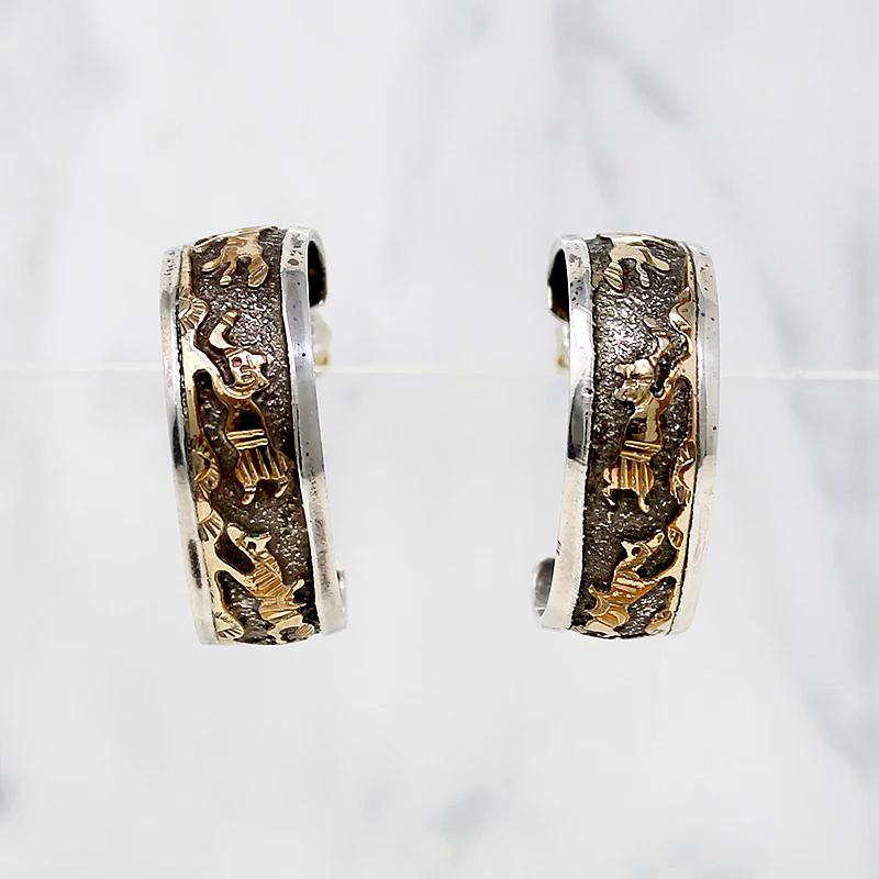Navajo Storytelling Jewelry Gold Overlay on Sterling Hoops