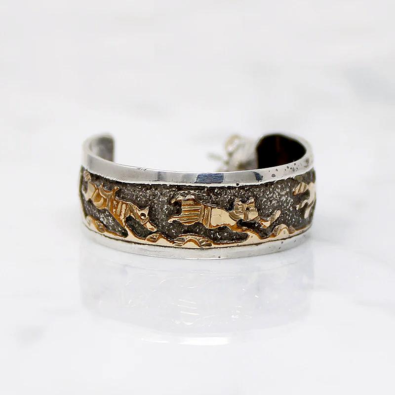 Navajo Storytelling Jewelry Gold Overlay on Sterling Hoops