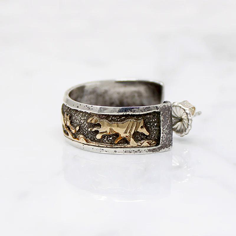Navajo Storytelling Jewelry Gold Overlay on Sterling Hoops