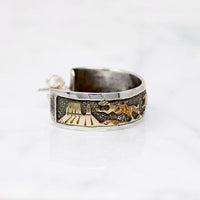 Navajo Storytelling Jewelry Gold Overlay on Sterling Hoops
