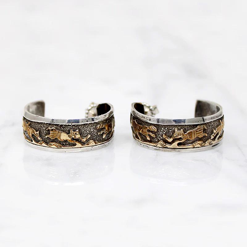 Navajo Storytelling Jewelry Gold Overlay on Sterling Hoops