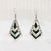 Supple Silver Panel Earrings with Malachite Inlay