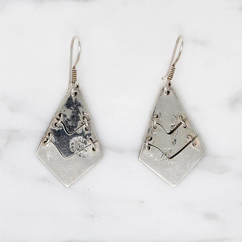Supple Silver Panel Earrings with Malachite Inlay