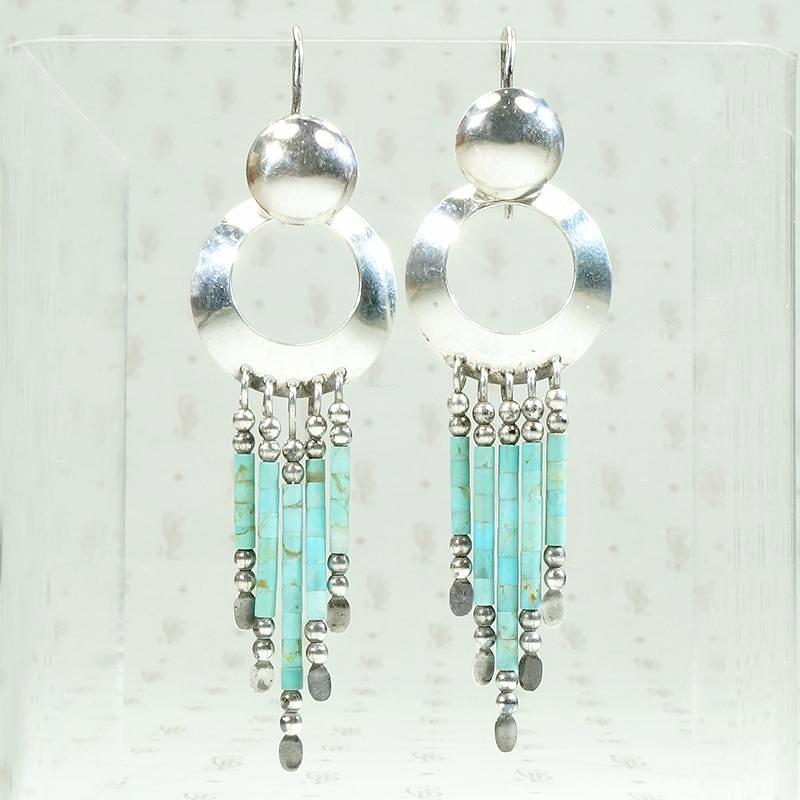 Slinky Turquoise & Silver Bead Fringe Earrings