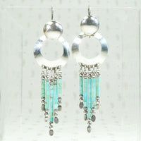 Slinky Turquoise & Silver Bead Fringe Earrings