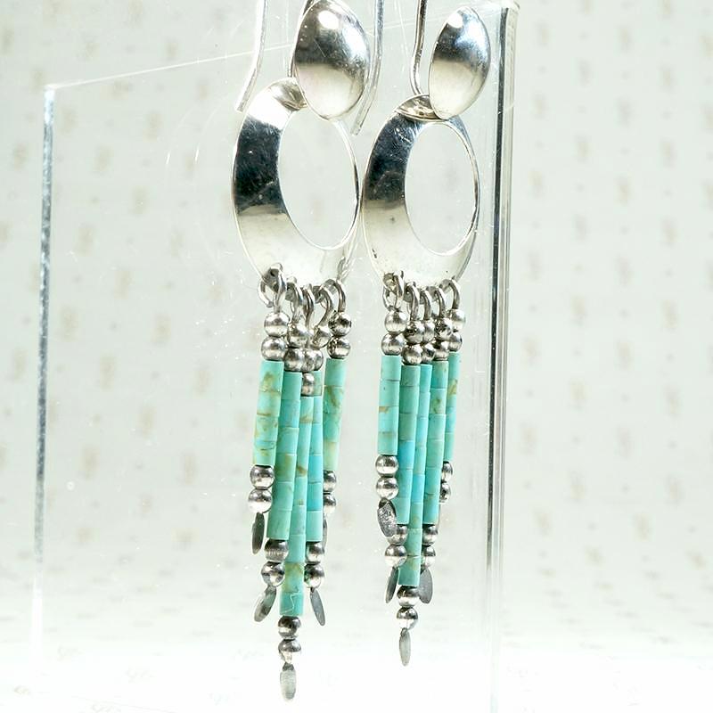 Slinky Turquoise & Silver Bead Fringe Earrings