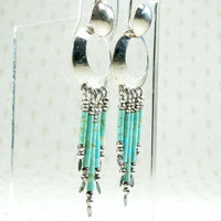 Slinky Turquoise & Silver Bead Fringe Earrings