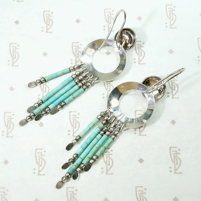 Slinky Turquoise & Silver Bead Fringe Earrings