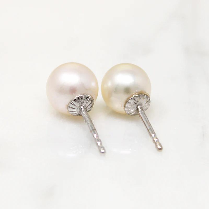 Classic Cultured Pearl Stud Earrings in White Gold