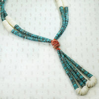 Superb Turquoise & Shell Heishi Bead Necklace with Jaclas