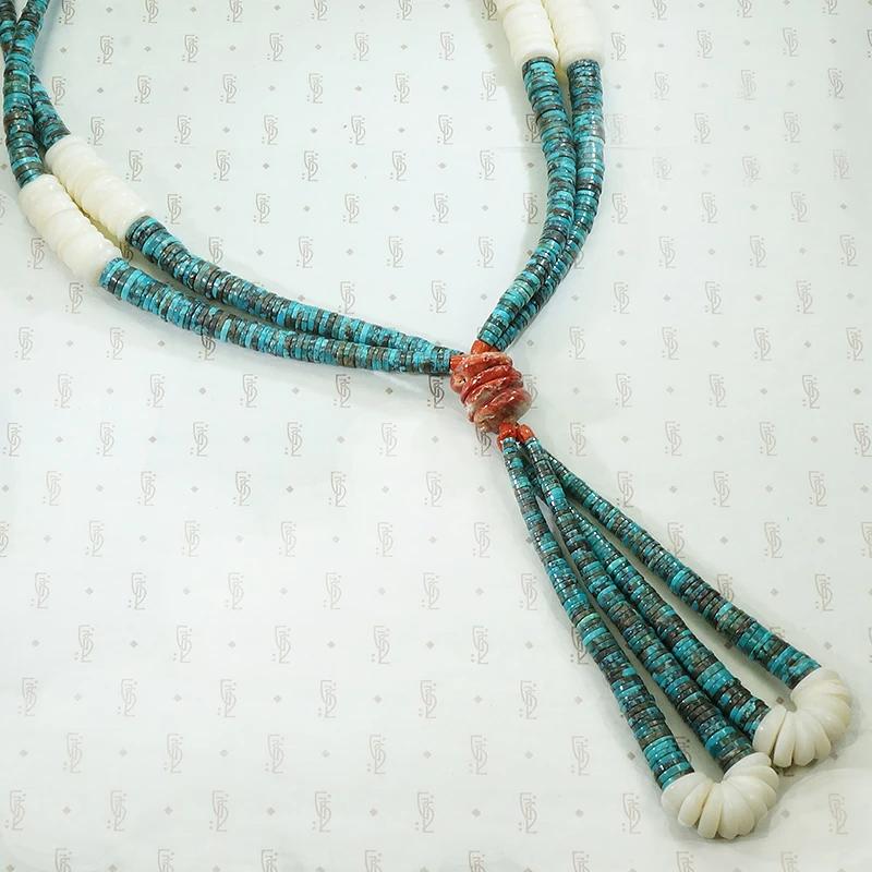 Superb Turquoise & Shell Heishi Bead Necklace with Jaclas