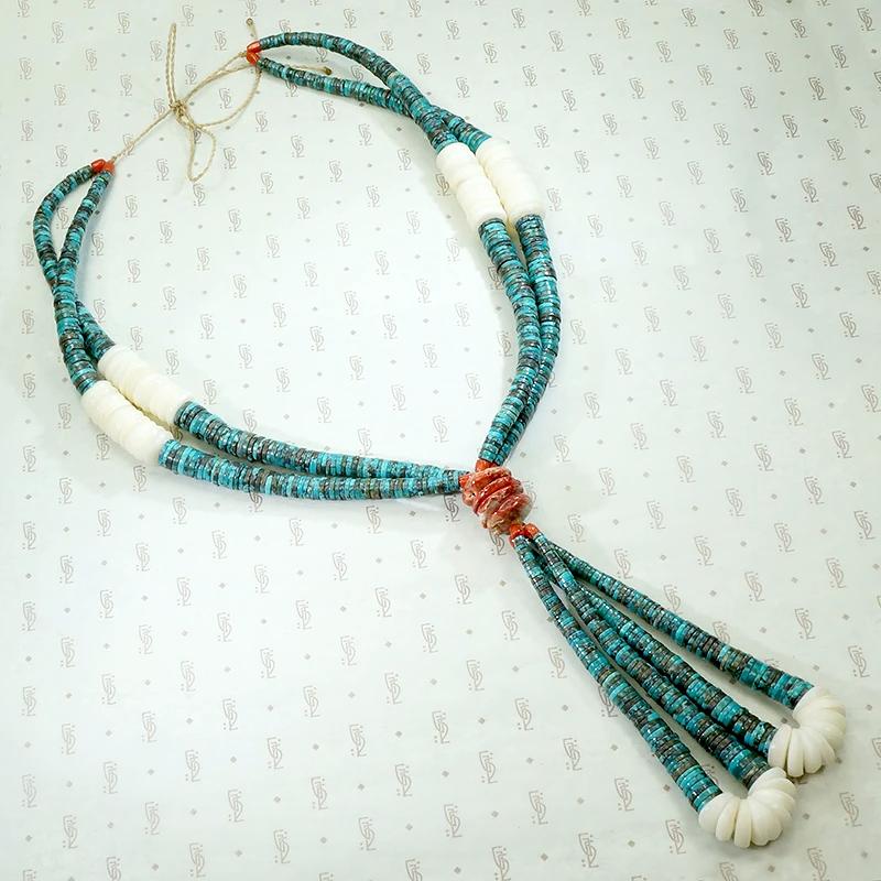 Superb Turquoise & Shell Heishi Bead Necklace with Jaclas
