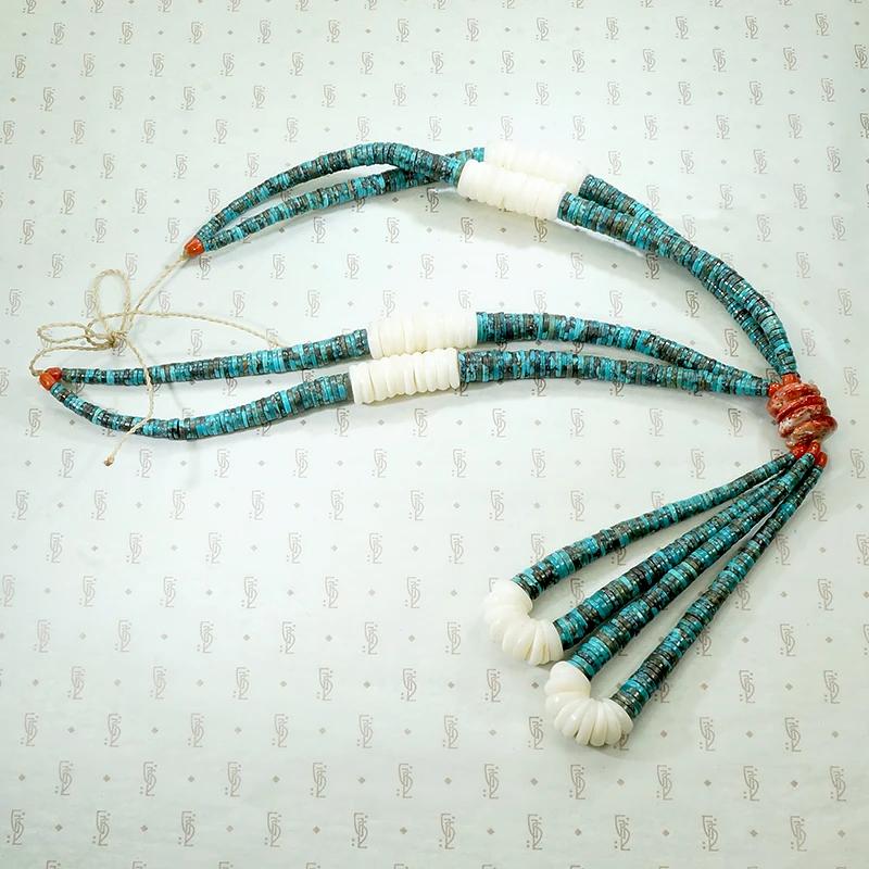 Superb Turquoise & Shell Heishi Bead Necklace with Jaclas