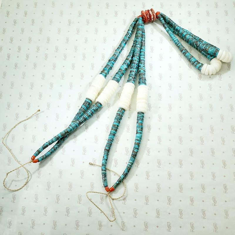 Superb Turquoise & Shell Heishi Bead Necklace with Jaclas