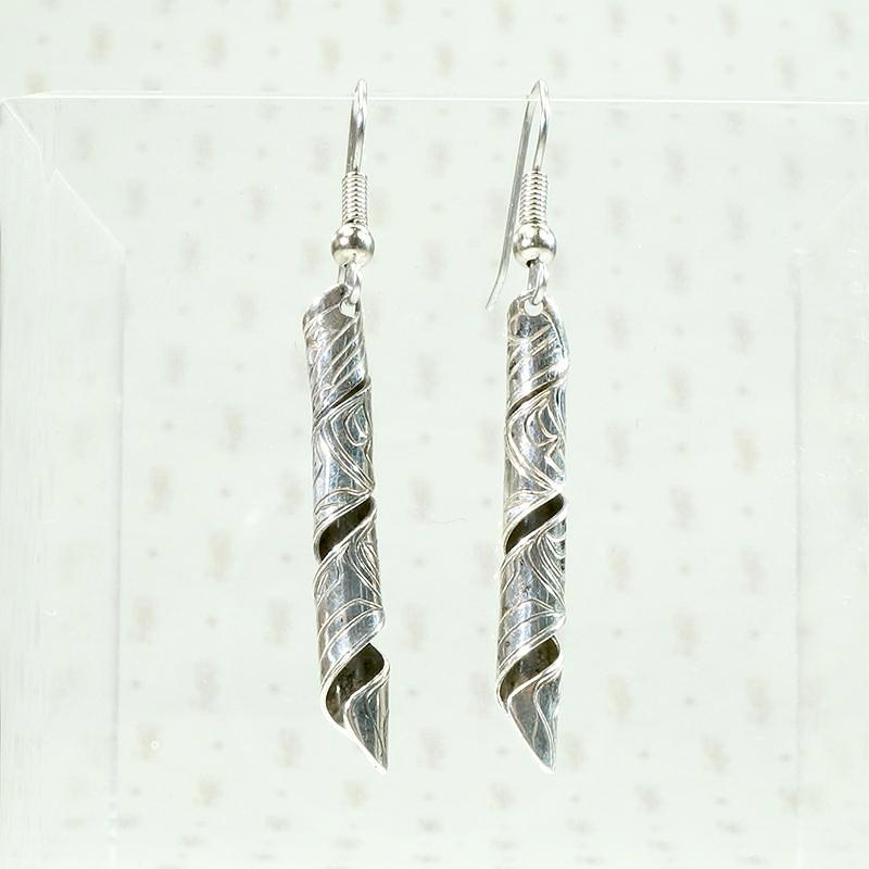 Sterling Ribbon Earrings with Northwest Coast Engraving
