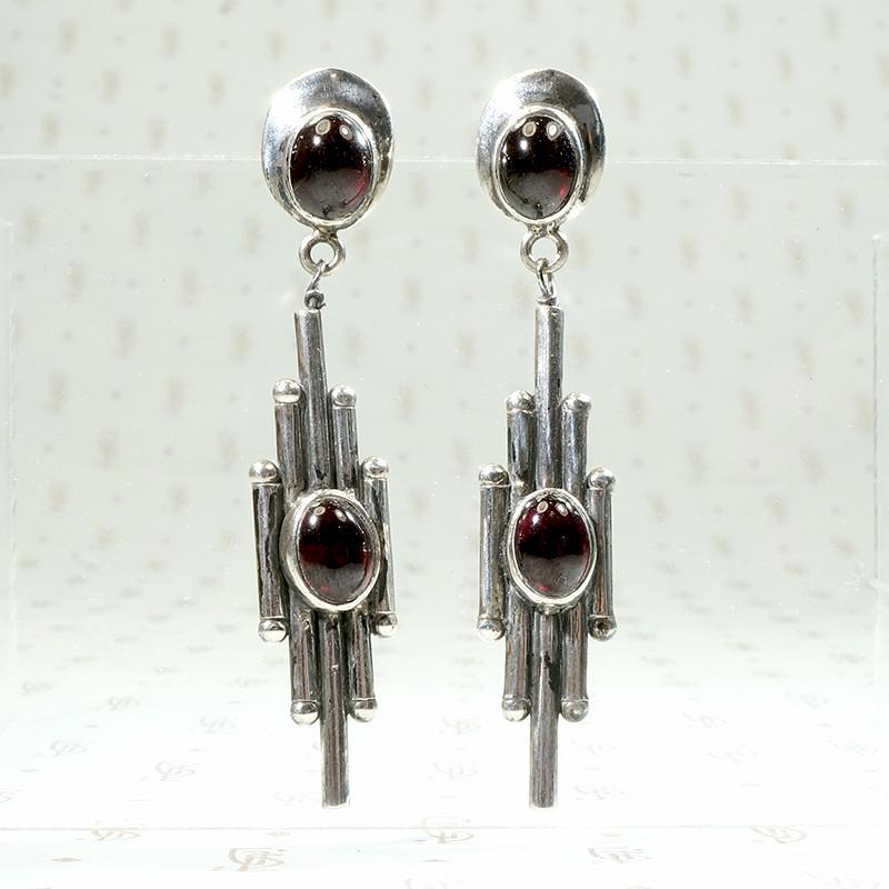Garnet 1980's Modernist Earrings in Silver