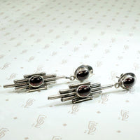 Garnet 1980's Modernist Earrings in Silver