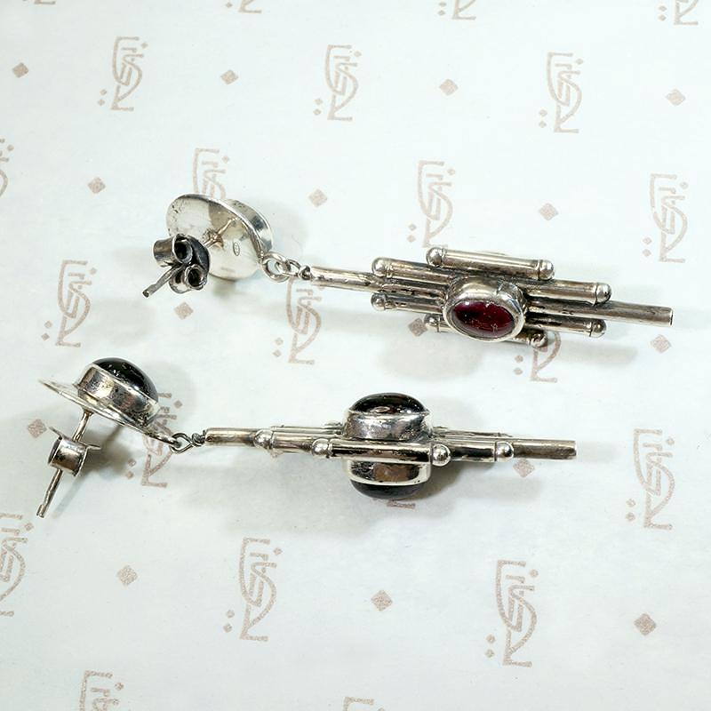 Garnet 1980's Modernist Earrings in Silver