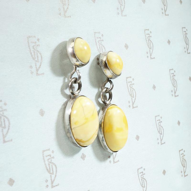 Silver Bezel-Set Egg Yolk Amber Dangle Earrings