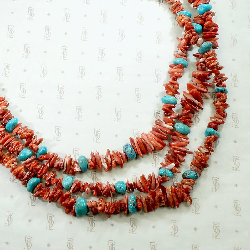 Brilliant Triple-Strand Red & Turquoise Bead Necklace