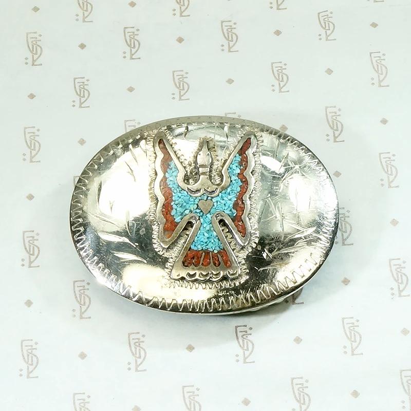 Peyote Bird Stone Inlay in Sterling Belt Buckle