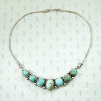 Silver Necklace with Blue & Green Turquoise