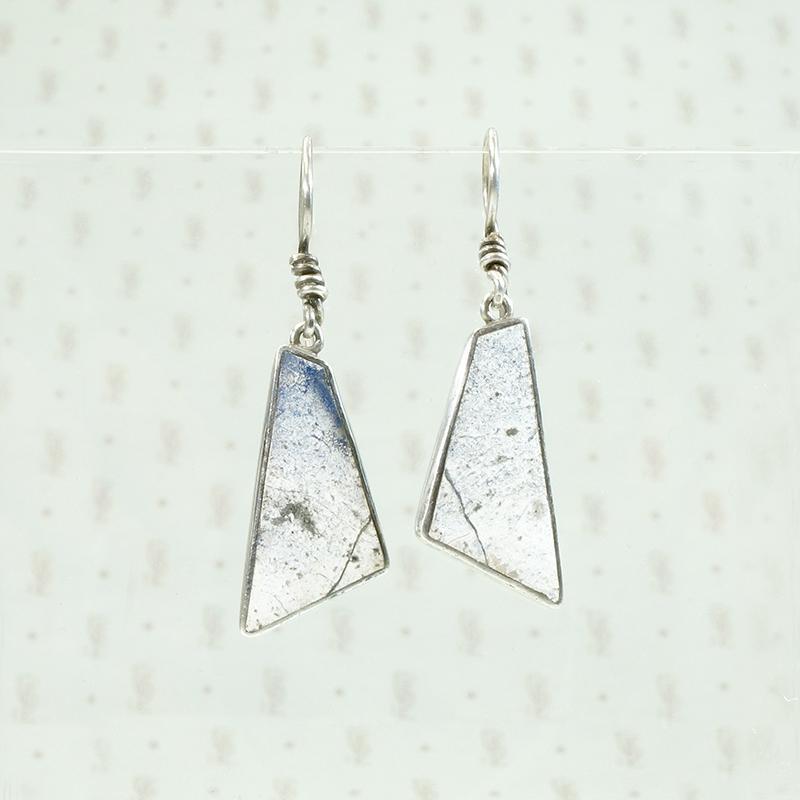 Rhomboid Silver Slab Earrings with Glowing Finish